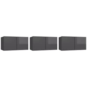 Závěsné TV skříňky 3 ks šedé s vysokým leskem 60x30x30 cm - obrázek 2