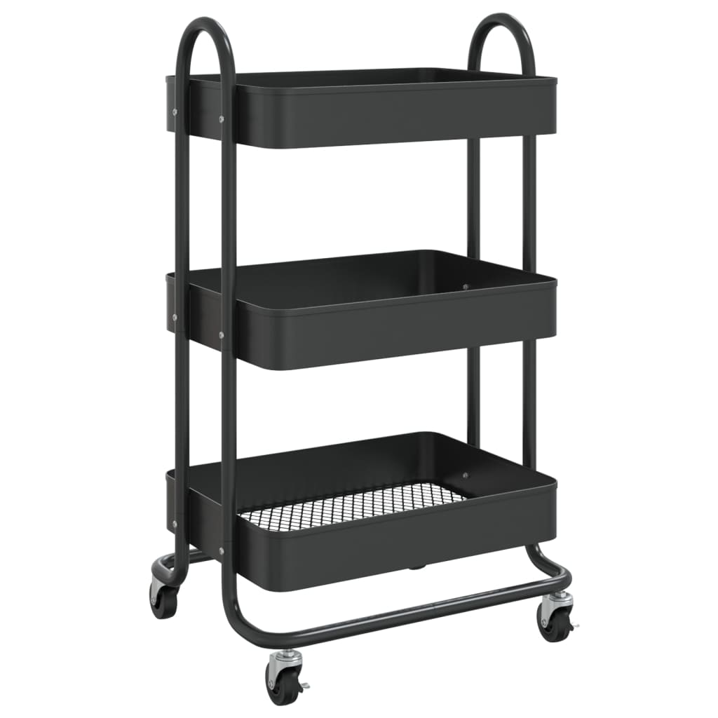 

vidaXL 3-Tier Trolley Black 16.9"x13.4"x31.1" Steel