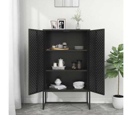 vidaXL Highboard Schwarz 80x35x135 cm Stahl