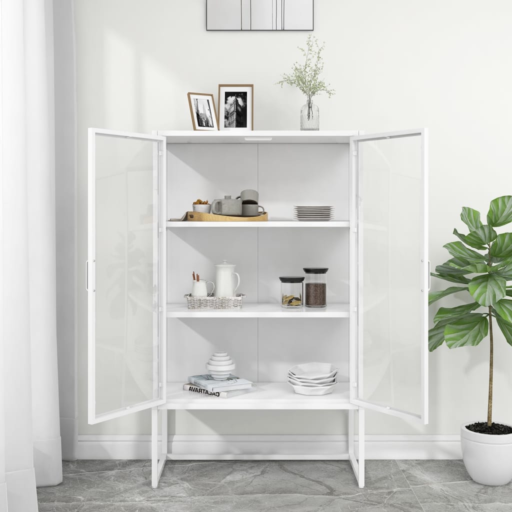 vidaXL Buffet haut Blanc 80x35x135 cm Acier et verre trempé