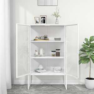 vidaXL Hoge kast 80x35x135 cm staal en gehard glas wit