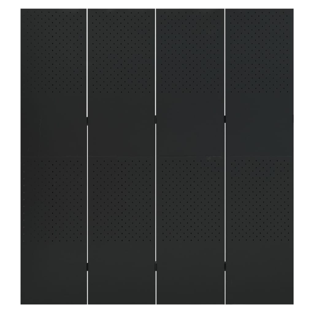 Paravan de cameră cu 4 panouri, negru, 160x180 cm, oțel