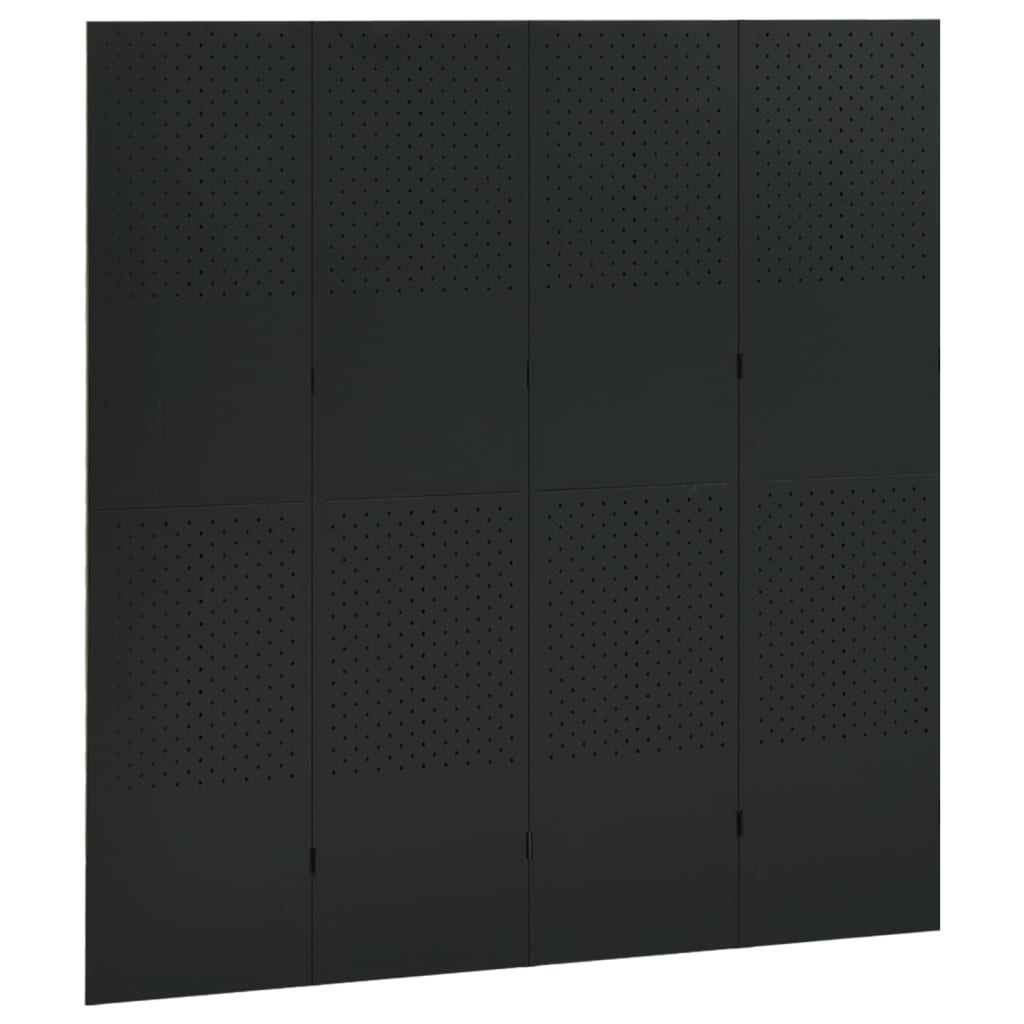 Paravan de cameră cu 4 panouri, negru, 160x180 cm, oțel