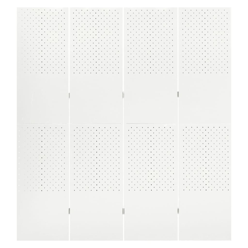 Paravan de cameră cu 4 panouri, alb, 160×180 cm, oțel