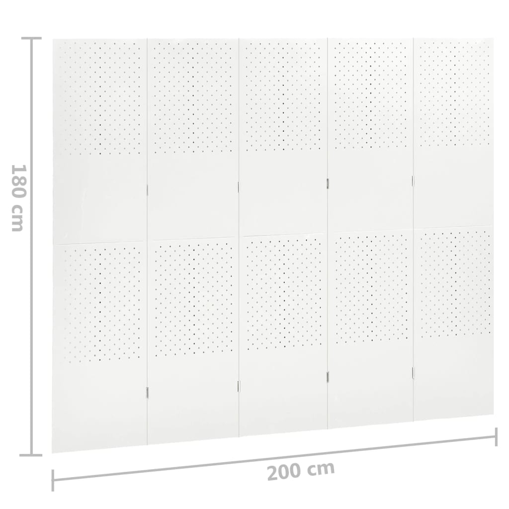 Kamerscherm met 5 panelen 200x180 cm staal wit
