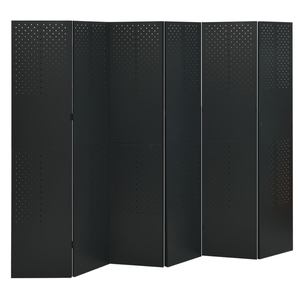 vidaXL Paravan de cameră cu 6 panouri, negru, 240x180 cm, oțel