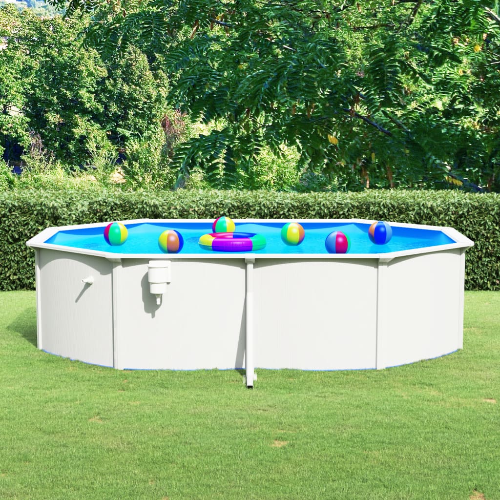 13: vidaXL swimmingpool med stålvæg 490x360x120 cm oval hvid