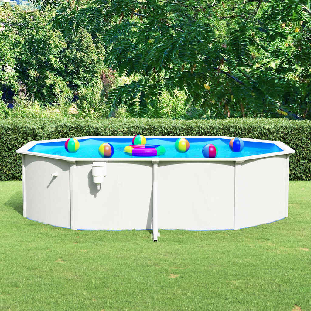 vidaXL Pool mit Stahlwand Oval 490x360x120 cm Weiß