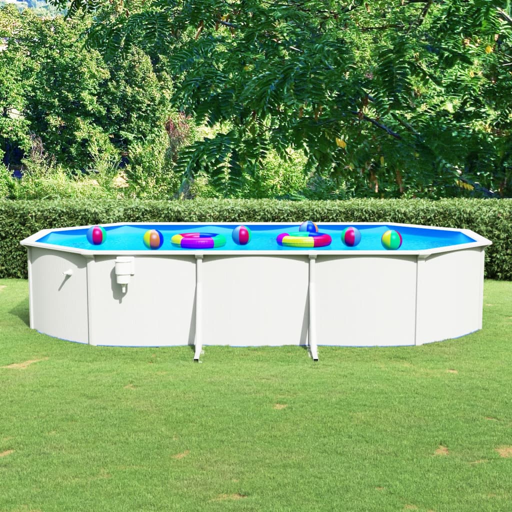 vidaXL swimmingpool med stålvæg 610x360x120 oval hvid