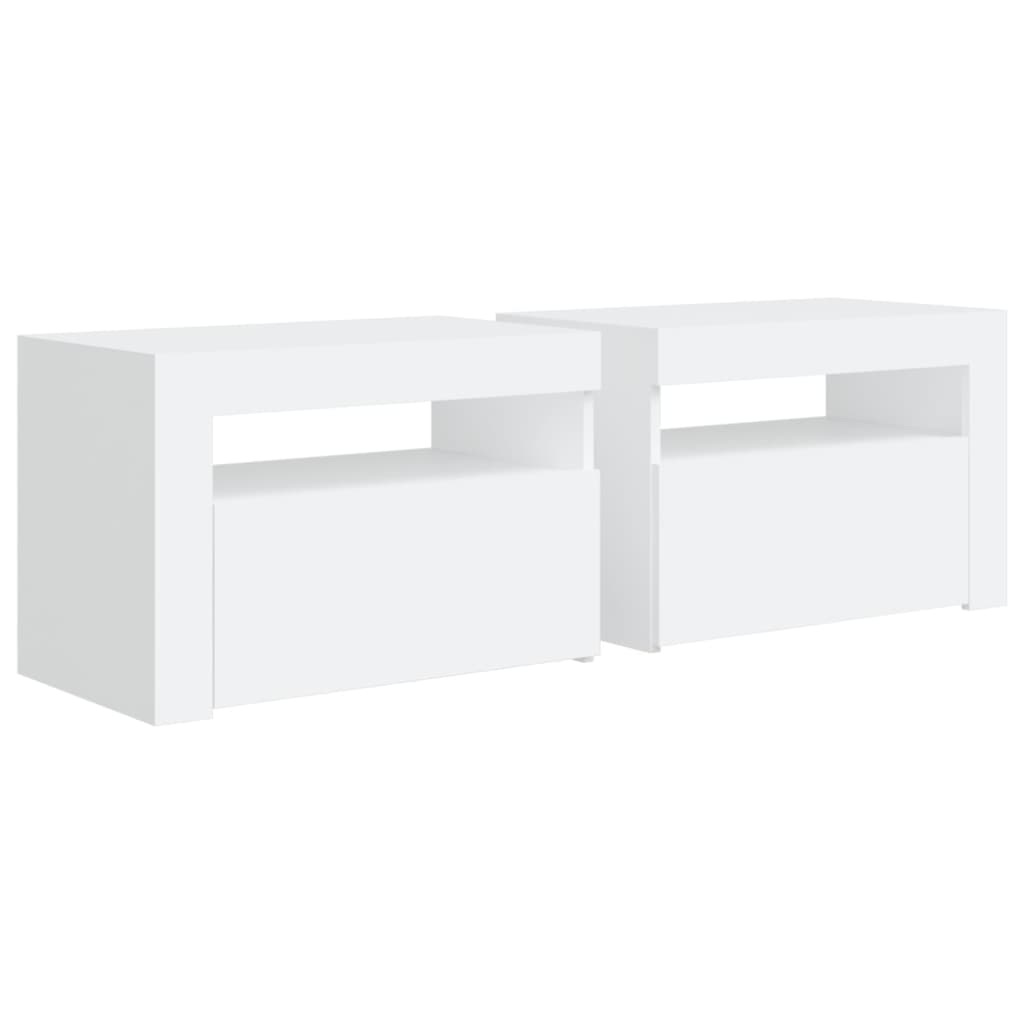 vidaXL Noptiere cu LED-uri, 2 buc., alb, 60x35x40 cm