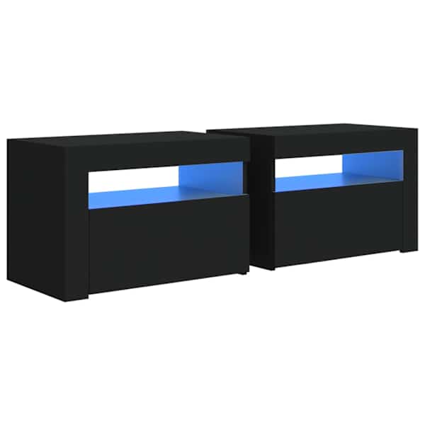 vidaXL LED-tuledega &ouml;&ouml;kapid 2 tk, must, 60x35x40 cm