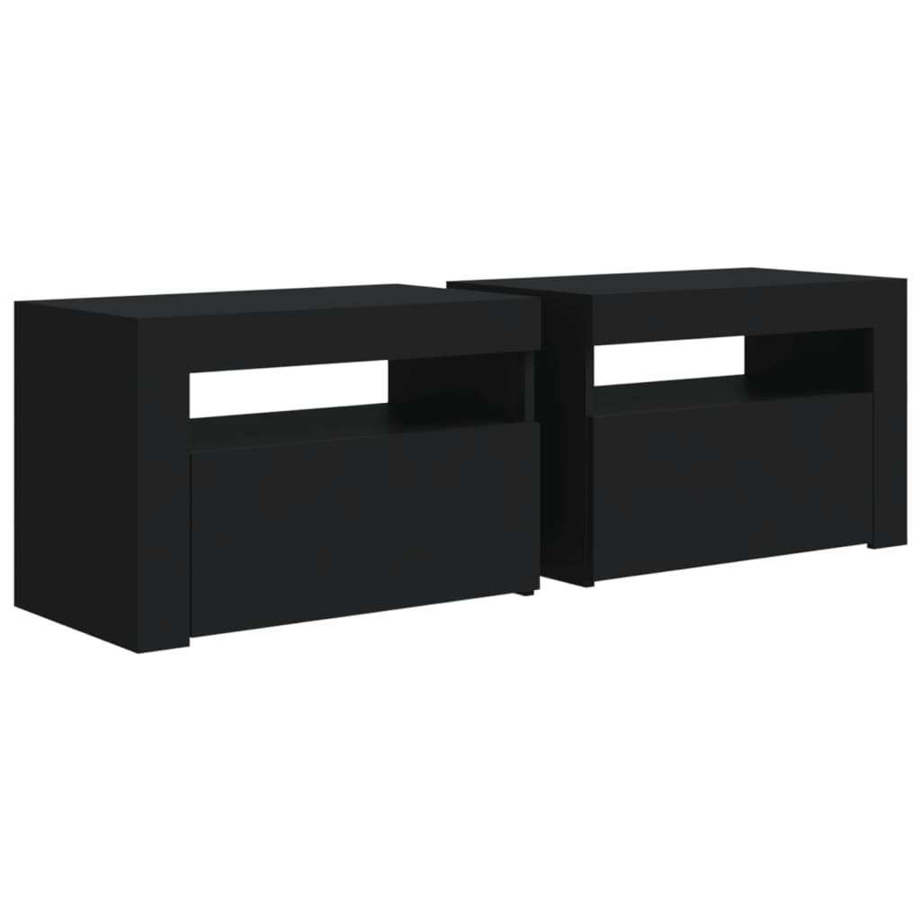 vidaXL 2 db fekete éjjeliszekrény LED-del 60 x 35 x 40 cm