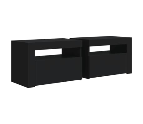 vidaXL Nattbord med LED 2 stk svart 60x35x40 cm