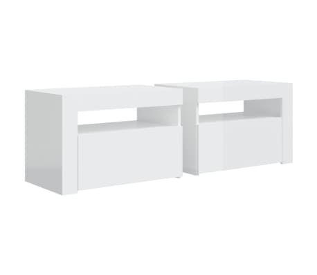 vidaXL Naktinės spintelės su LED, 2vnt., baltos, 60x35x40cm, blizgios
