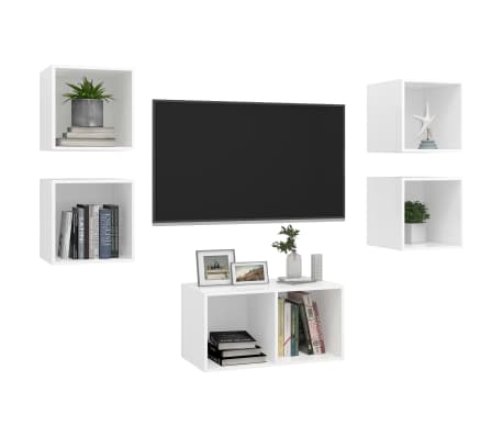 vidaXL Televizoriaus spintelių komplektas, 5 dalių, baltas, MDP