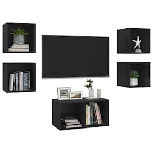 vidaXL Televizoriaus spintelių komplektas, 5 dalių, juodas, MDP