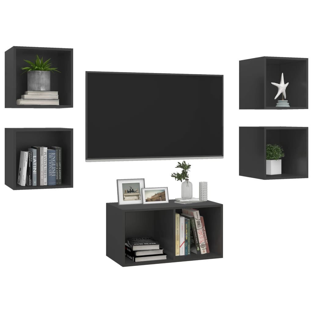 

vidaXL 5-delige Tv-meubelset spaanplaat grijs