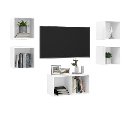 vidaXL Televizoriaus spintelių komplektas, 5 dalių, baltas, MDP