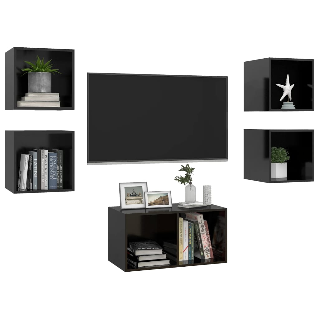 vidaXL 5 Piece TV Stand Set High Gloss Black Engineered Wood