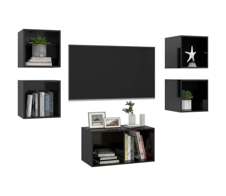 vidaXL 5 Piece TV Stand Set High Gloss Black Engineered Wood
