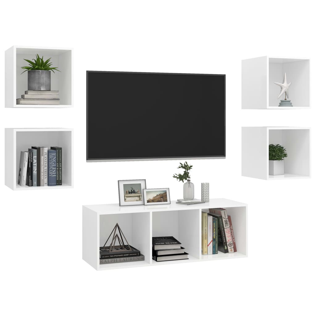 

vidaXL 5-delige Tv-meubelset spaanplaat wit