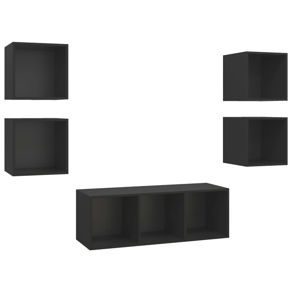 

vidaXL 5 Piece TV Cabinet Set Black Engineered Wood
