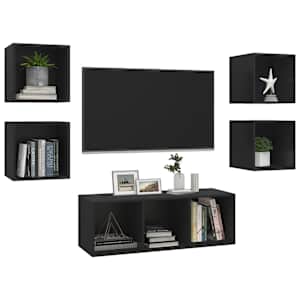vidaXL Televizoriaus spintelių komplektas, 5 dalių, juodas, MDP