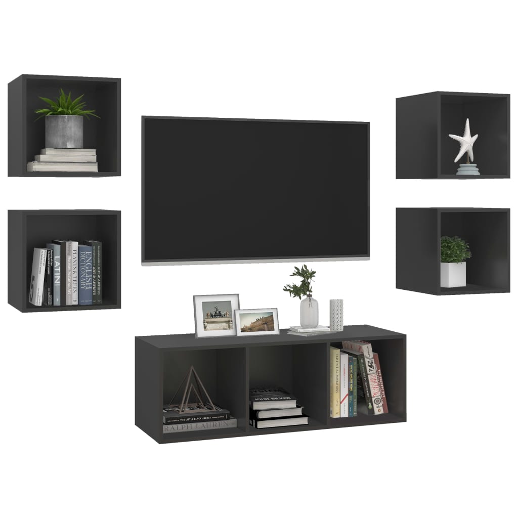 

vidaXL 5-delige Tv-meubelset spaanplaat grijs