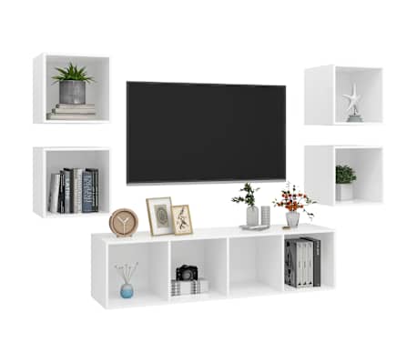 vidaXL 5-delige Tv-meubelset spaanplaat wit