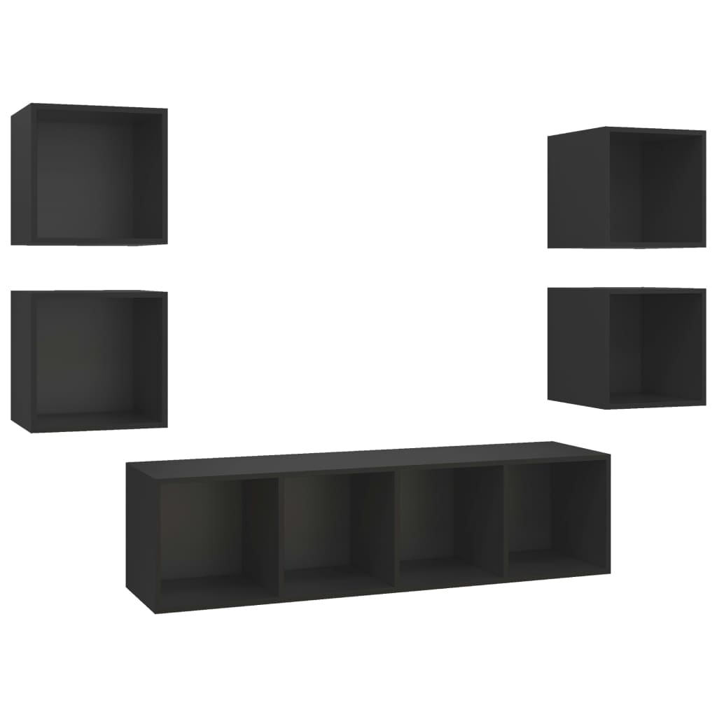 

vidaXL 5 Piece TV Cabinet Set Black Engineered Wood