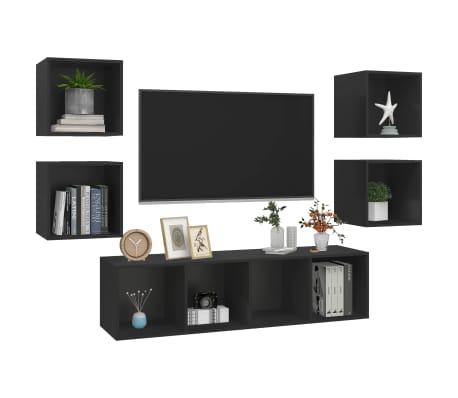 vidaXL Set de dulapuri TV, 5 piese, negru, lemn prelucrat