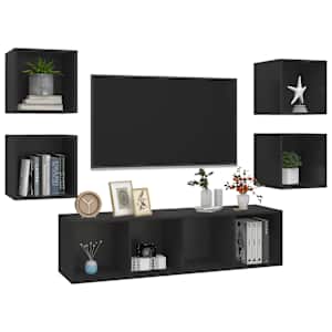 vidaXL Televizoriaus spintelių komplektas, 5 dalių, juodas, MDP