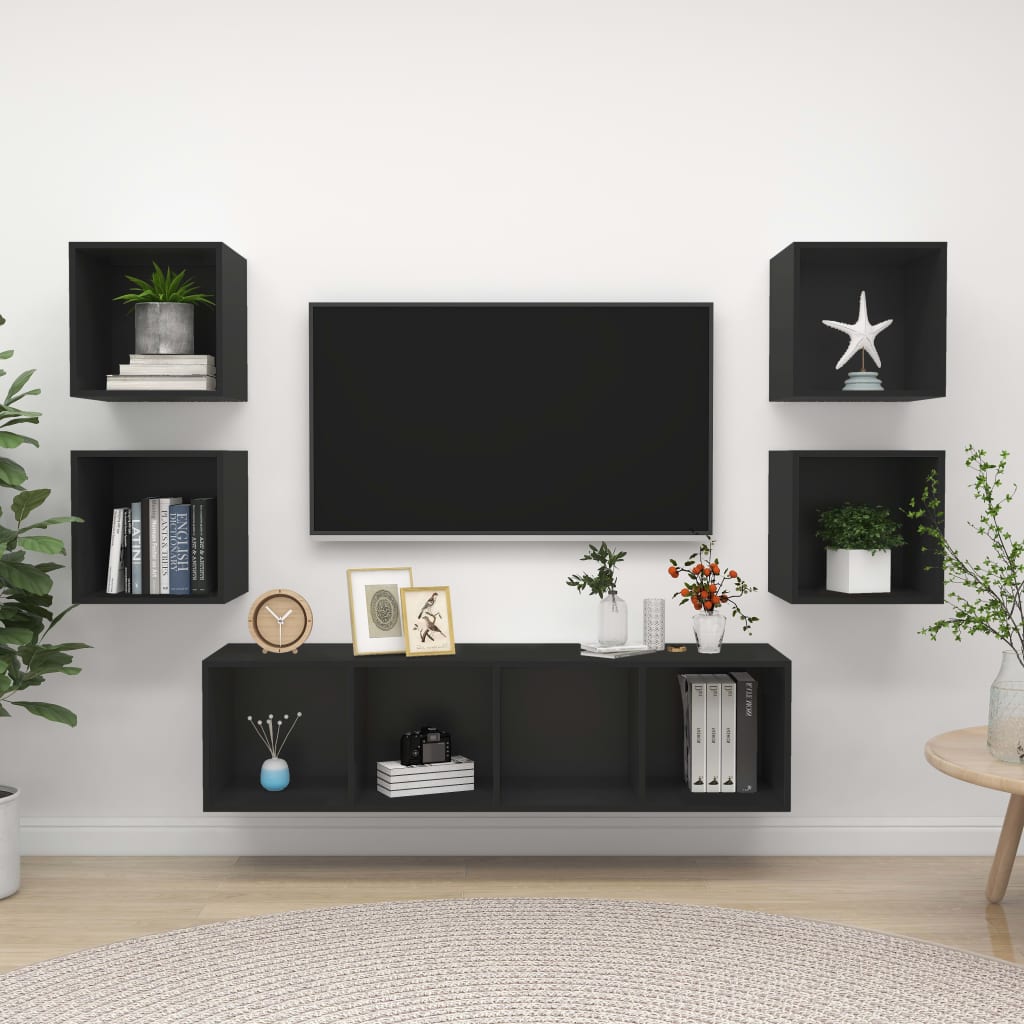 5-delige Tv-meubelset spaanplaat zwart