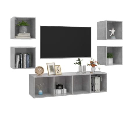 vidaXL Televizoriaus spintelių komplektas, 5 dalių, betono pilkas, MDP
