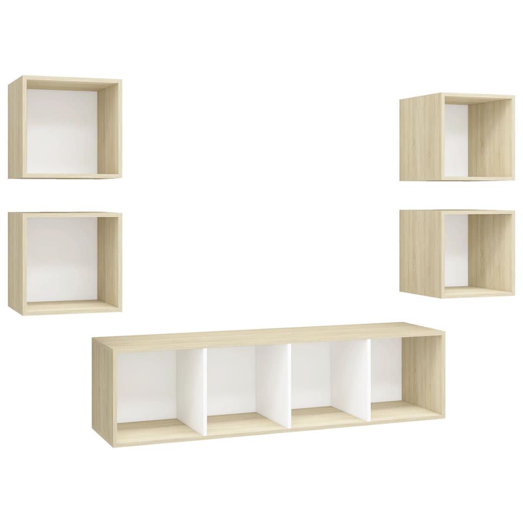 

vidaXL 5 Piece TV Cabinet Set White and Sonoma Oak Engineered Wood