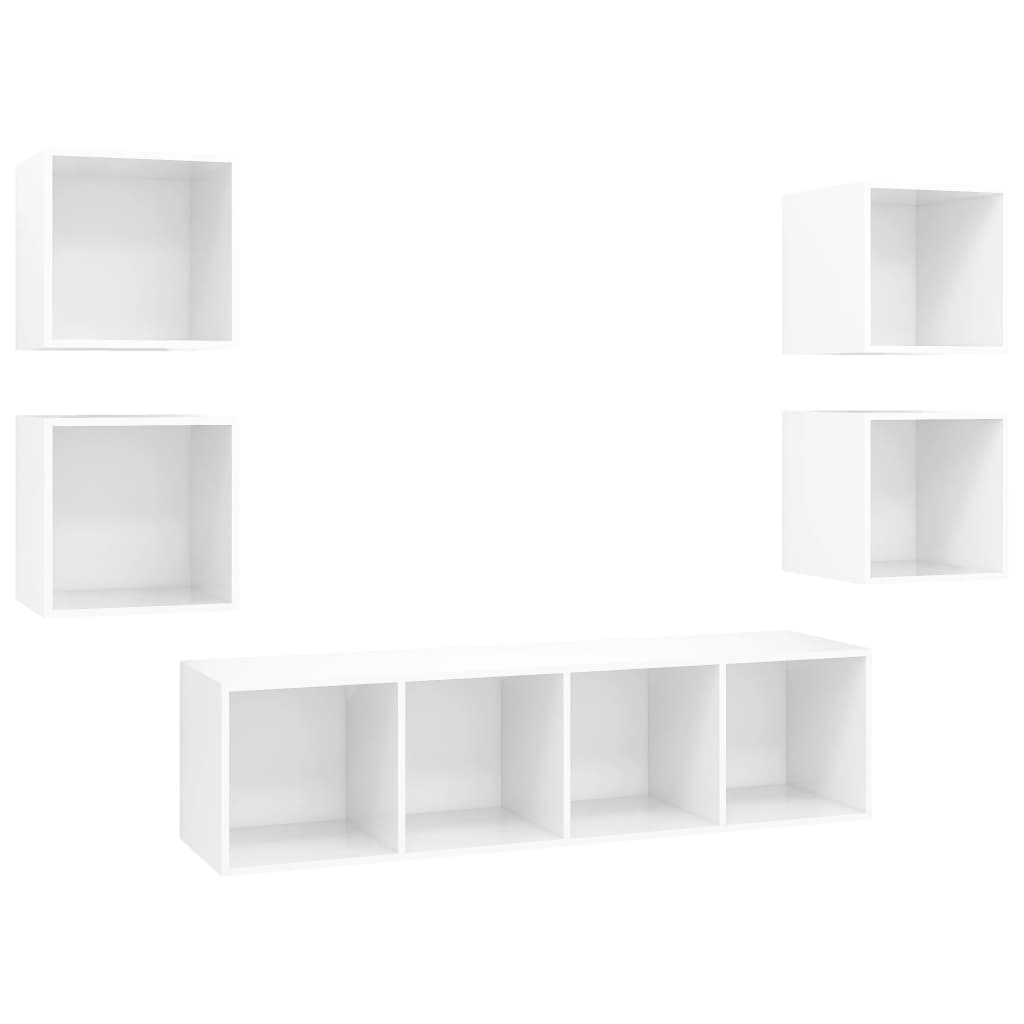 

vidaXL 5 Piece TV Cabinet Set High Gloss White Engineered Wood