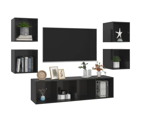 vidaXL 5 Piece TV Stand Set High Gloss Black Engineered Wood