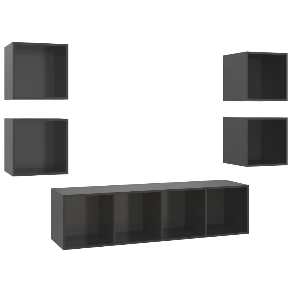 

vidaXL 5 Piece TV Cabinet Set High Gloss Gray Engineered Wood