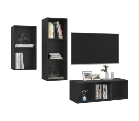 vidaXL 3-tlg. TV-Schrank-Set Schwarz Holzwerkstoff