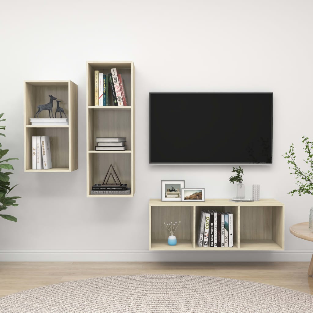 vidaXL Set de dulapuri TV, 3 piese, stejar Sonoma, lemn prelucrat