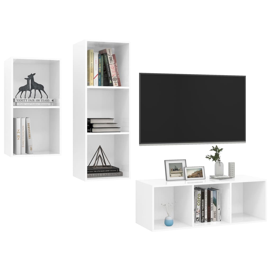 

vidaXL 3-delige Tv-meubelset spaanplaat hoogglans wit
