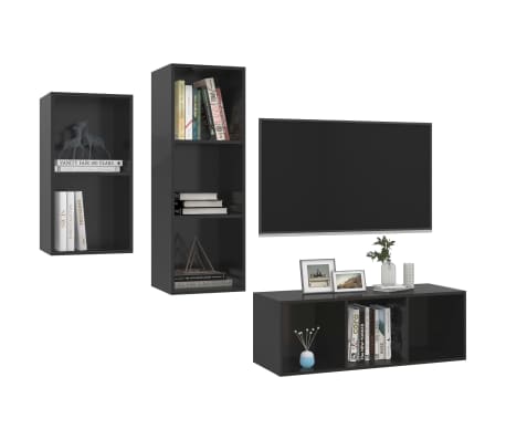 vidaXL Έπιπλα Τηλεόρασης Σετ 3 τεμ. Γυαλιστερό Μαύρο από Επεξ. Ξύλο