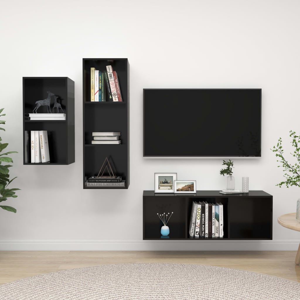 KALLAX – Ensemble de meuble TV mural 3 pcs 8 boxes Noir brillant | meublestv.fr 2