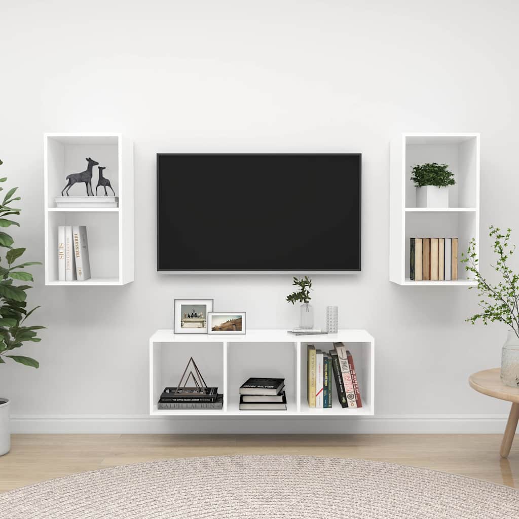 vidaXL 3-cz. zestaw szafek TV, bia�y, p�yta wi�rowa
