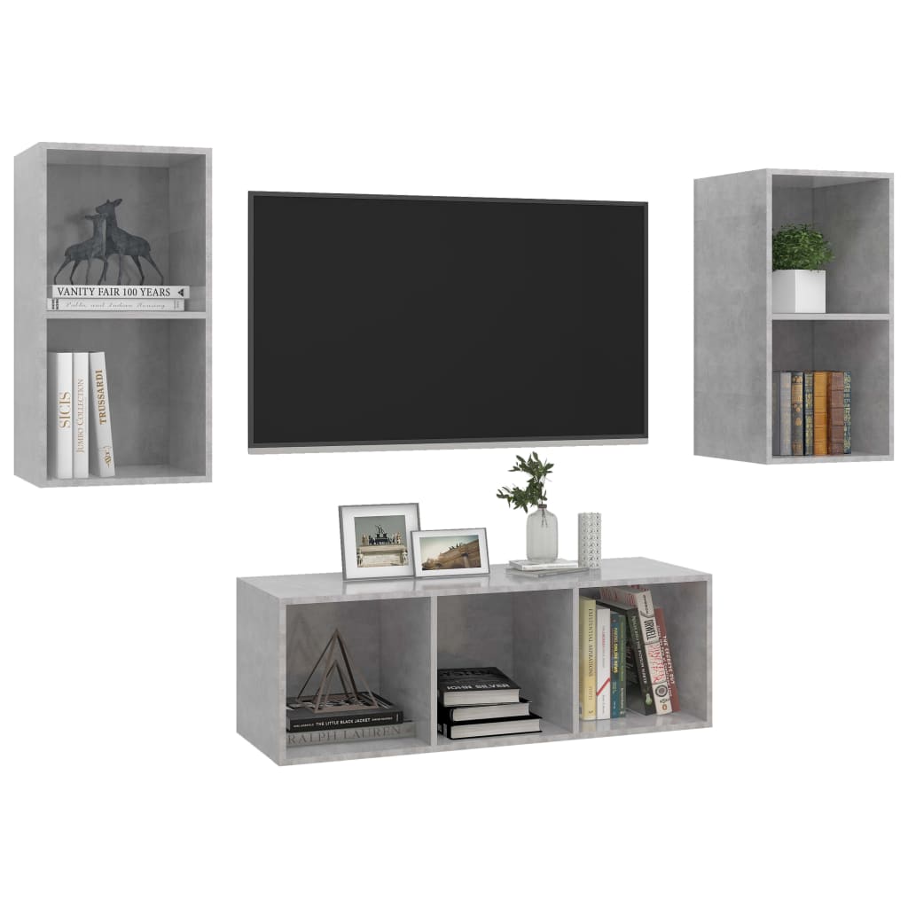 

vidaXL 3-delige Tv-meubelset spaanplaat betongrijs