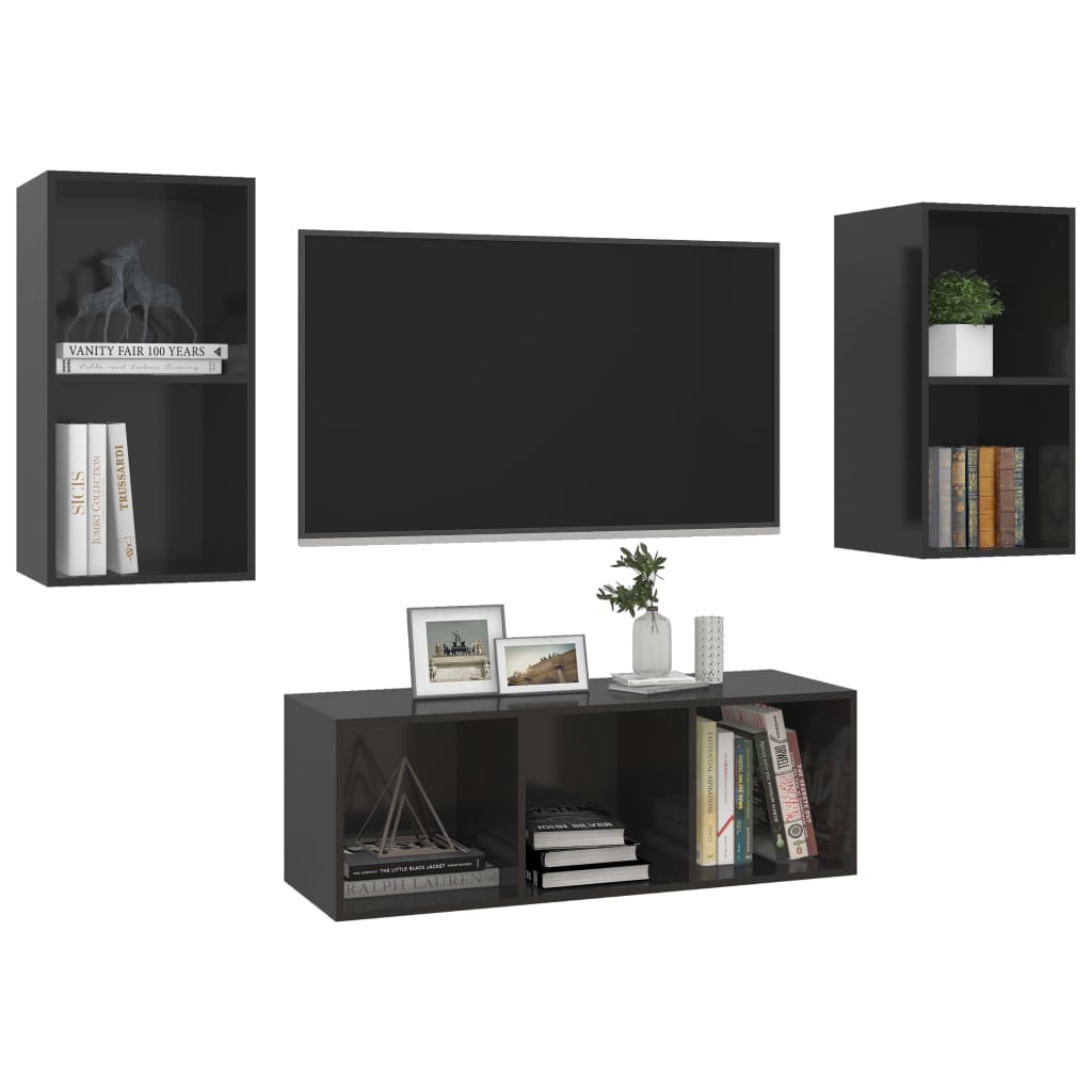 KALLAX – Ensemble de meuble TV mural 3 pcs 7 boxes Noir brillant | meublestv.fr 4