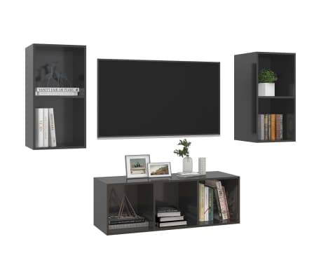 vidaXL TV Cabinet Set High gloss grey Engineered wood 3 Piece
