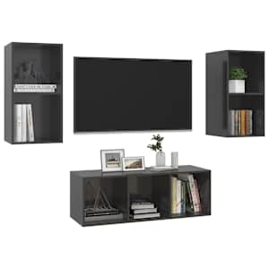 vidaXL TV Cabinet Set High gloss grey Engineered wood 3 Piece