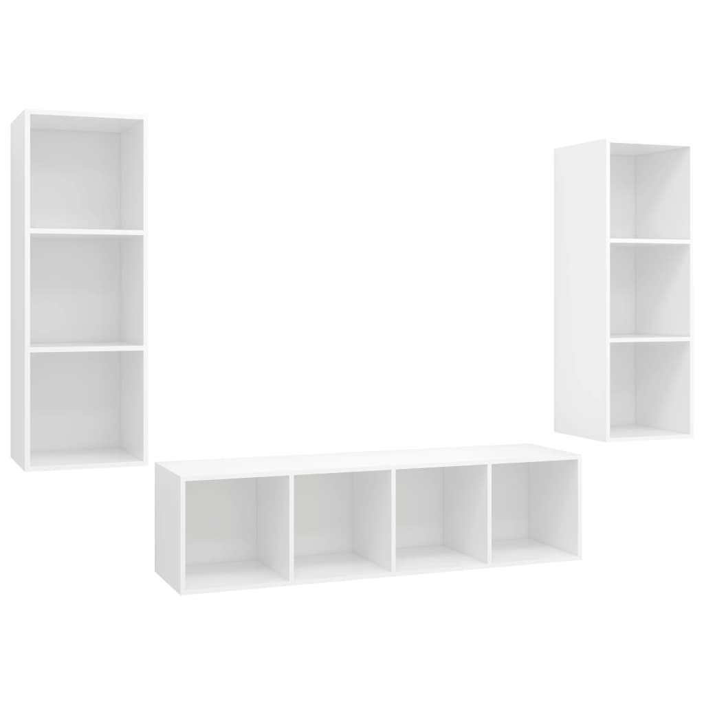 Thumbnail - vidaXL 3-tlg. TV-Schrank-Set Weiß Holzwerkstoff