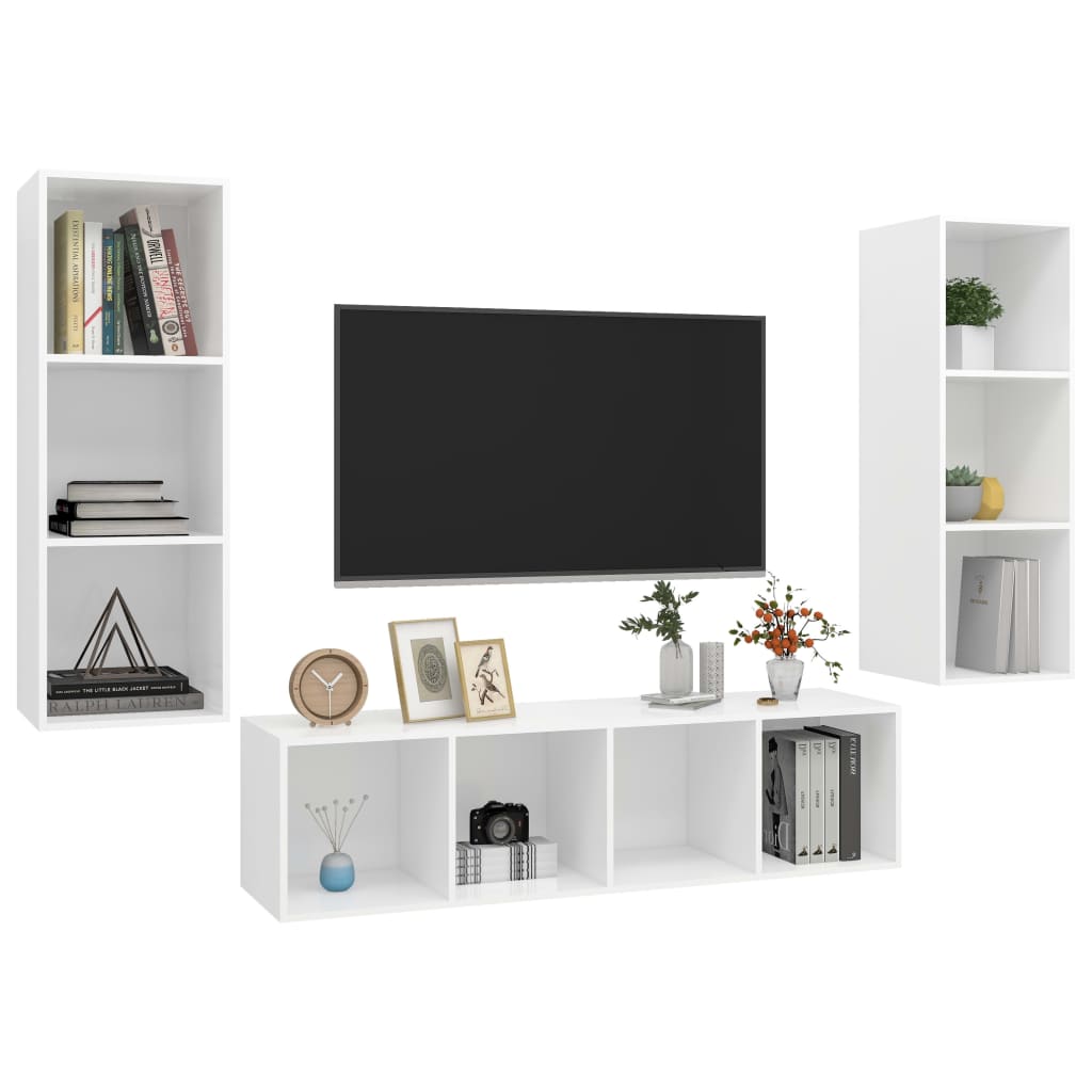 

vidaXL 3-delige Tv-meubelset spaanplaat wit